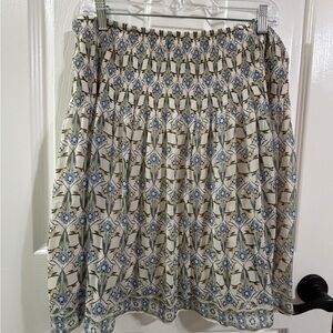 Max Studio Cream Floral Smocked Skirt with Blue Accents